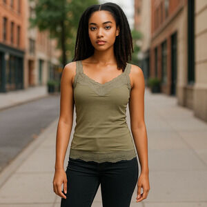 Vintage Y2K Mossimo Supply Co Army Green Lace Tank Top Size M ASO Gilmore Girls